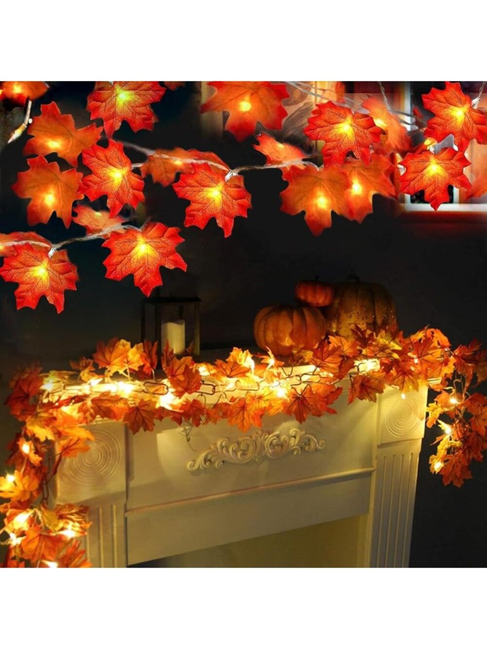 New 2 Pack 20FT Fall Maple Leaf Garland 40 LED Battery Operated Waterproof Decor